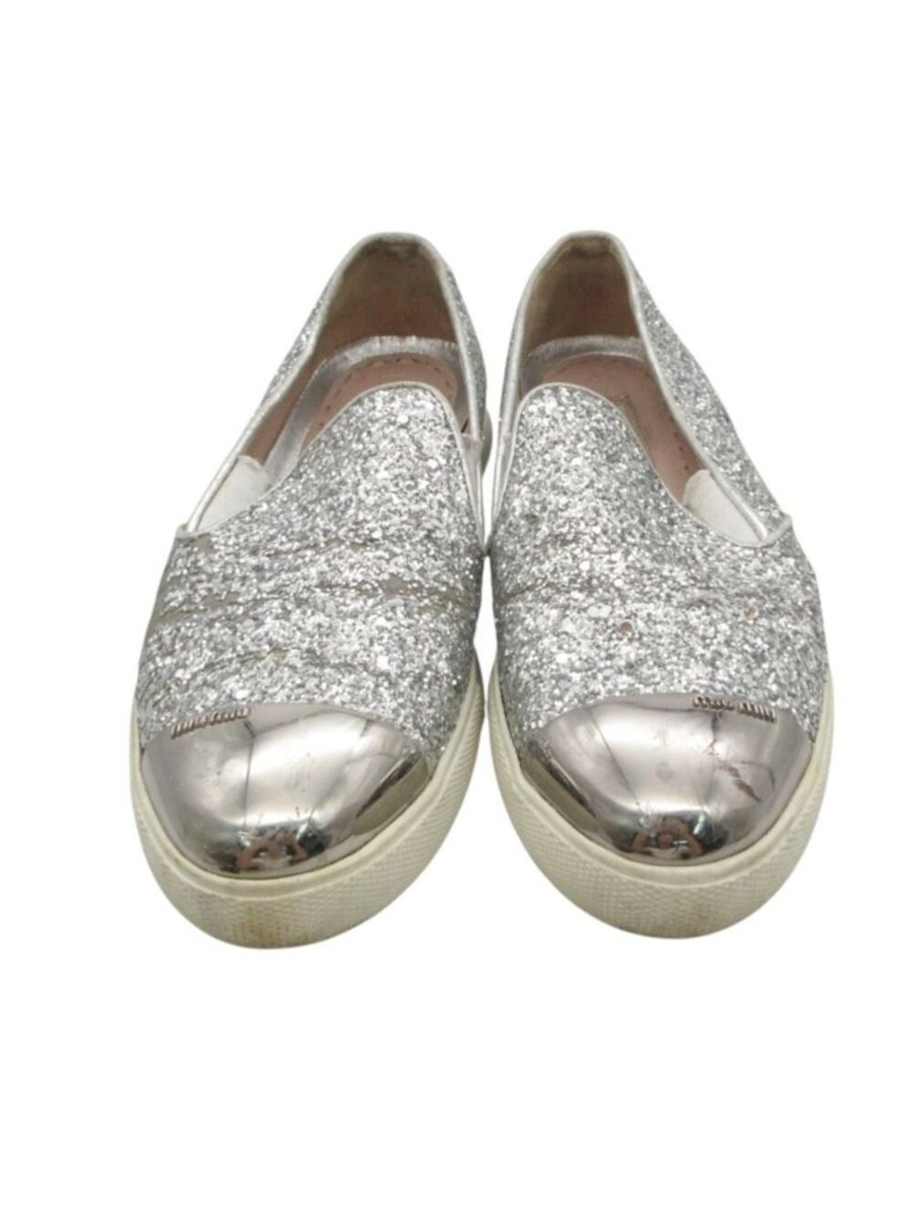 Miu Miu Sneakers Glitter Slip-on Shoes Silver